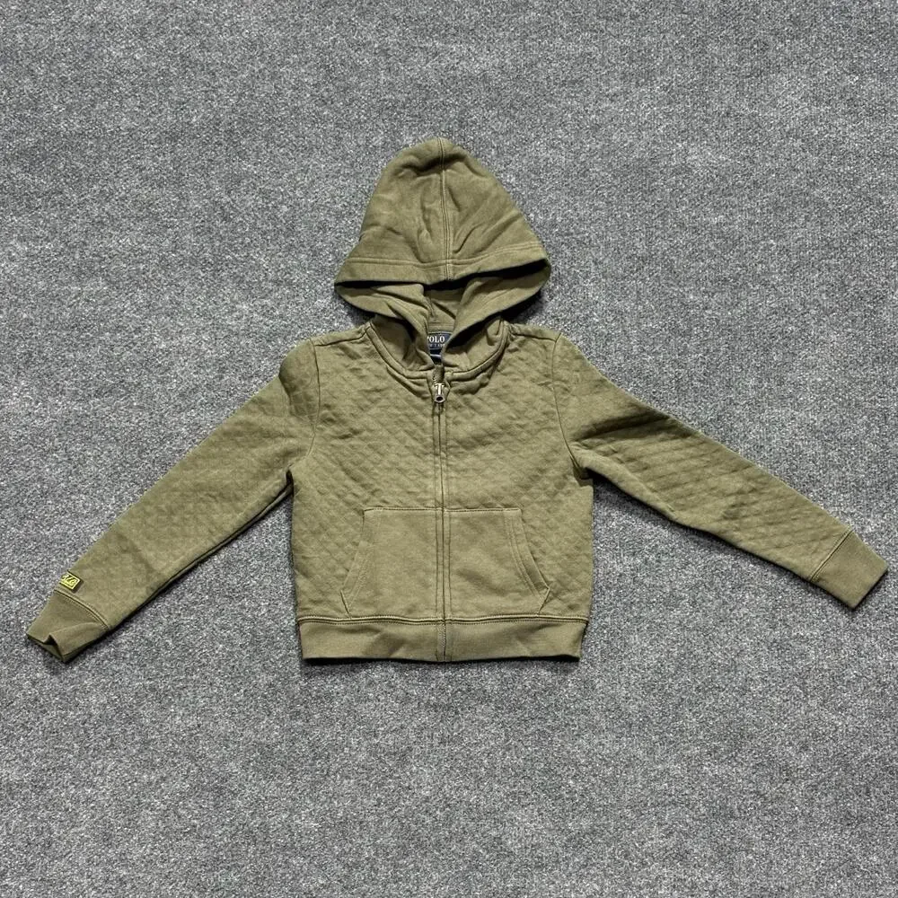 Polo Ralph Lauren Hoodie Kids 6 Island Green Quilted Full Zip Knit Sweatshirt